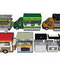 Colorful Mobile Food Trucks Featuring Various Designs Awning And Street Food Services