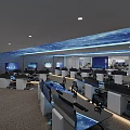 Modern Security Control Room with Multiple Monitor Screens Control Desks and Ergonomic Chairs