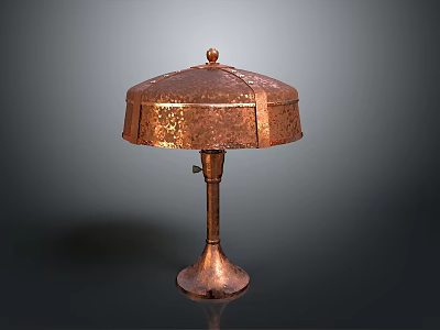 Rustic Copper Table Lamp Combination With Umbrella Shaped Shade And Conical Base Design 3d model