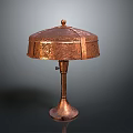 Rustic Copper Table Lamp Combination With Umbrella Shaped Shade And Conical Base Design