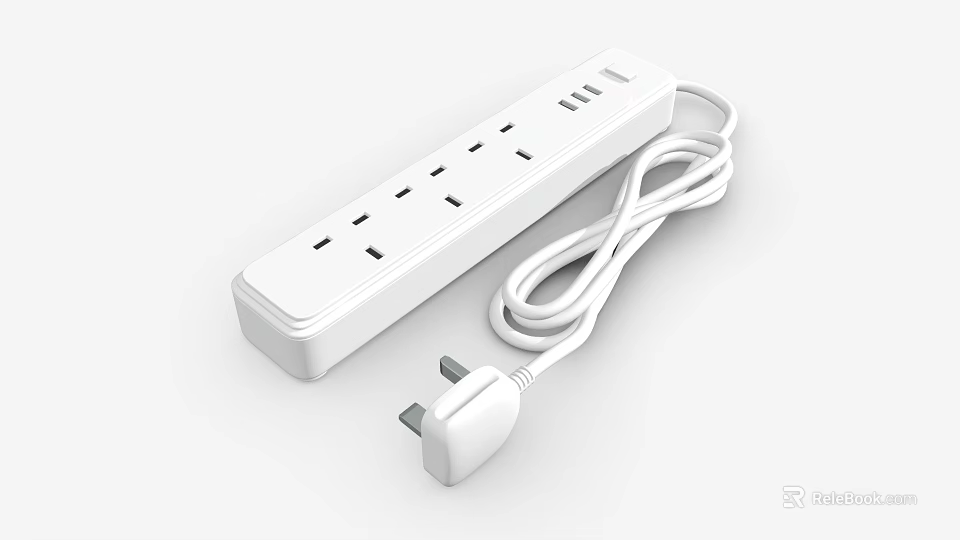 White Modern Power Strip With Multiple Sockets Power Cord And Plug For Home Use 3d model 