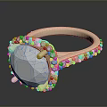 Elegant Daily Life Ring With Oval Gemstone And Beaded Decoration On Light Band