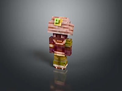 Pixel Art Train Character 3D Render With Colorful Digital Design Style 3d model