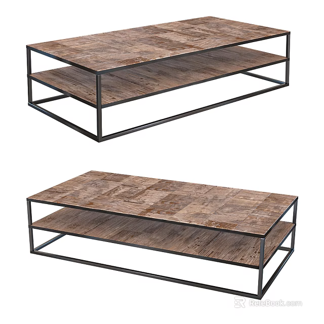 Modern Coffee Table With Wooden Top Metal Frame And Two Tier Design 3d model 