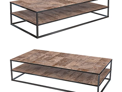 Modern Coffee Table With Wooden Top Metal Frame And Two Tier Design 3d model