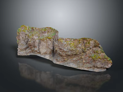 Natural Rock Scenery Component With Green Moss Covered Textured Surface And Landscape Element 3d model