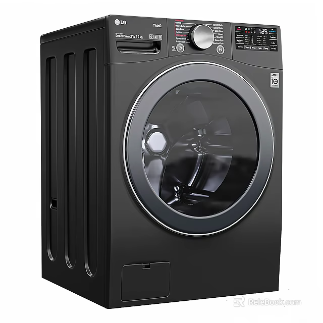 Modern Black Front Load Washing Machine With Glass Door And Control Panel 3d model 