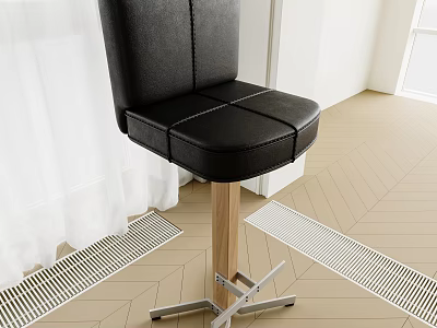 Black Leather Bar Stool With Stitched Design Wooden Pedestal And Metal Frame In Modern Interior 3d model