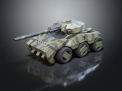 Camouflage Armored Tank 3D Model With Military Cannon And Six Wheels 3d model
