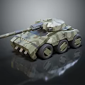 Camouflage Armored Tank 3D Model With Military Cannon And Six Wheels