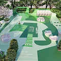 Green Outdoor Leisure Area Design With White Seats Trees And Blue Sky