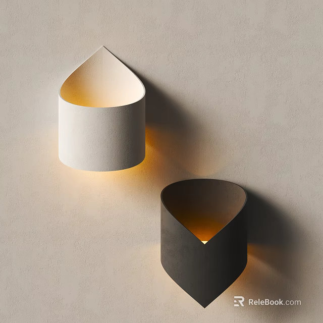 Modern Minimalist White and Black Wall Lamps with Warm Lighting Mounted on Beige Wall 3d model 