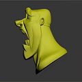 3D Cartoon Character Head Model With Exaggerated Angry Expression Blue Hair And Band Aid