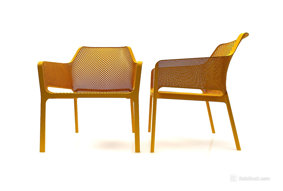 Two Yellow Mesh Design Leisure Chairs With Armrests And Modern Style 3d model
