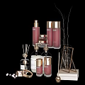 Stylish Bathroom Accessories Featuring Aromatherapy Lotion Bottles Candles Trays And Decorative Branches
