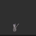 Gray Cartoon Cat With Purple Ears And Big Eyes Sitting On Dark Background