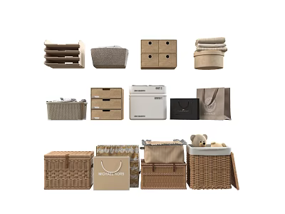 Woven Fabric Storage Baskets with Lids Handles and Different Sizes for Home Organization 3d model