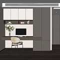 Modern Home Office Interior With Wooden Desk Computer Chair And Bookshelf Cabinet