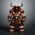 Mythical Horned Man With Muscular Build Fur Armor And Feather Decorations