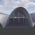 Contemporary Architectural Wireframe Featuring Arched Structures Curved Surfaces And Supporting Framework For Large Building