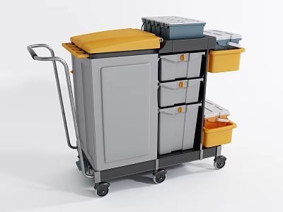 Practical Wheeled Storage Cart With Gray Body Colored Bins Drawers And Yellow Lid 3d model