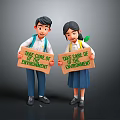 Children With Schoolbags Holding Take Care Of The Environment Signs