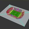 Red Football Stadium Architectural Model Design With Green Pitch And Surrounding Stands