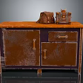 Brown Shoe Cabinet With Doors Drawer And Top Displaying Backpack And Suitcase