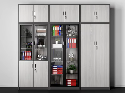 Modern Wooden Bookcase With Glass Doors And Storage For Books Decorations And Office Supplies 3d model