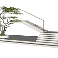 Modern Staircase Design With Glass Railing White Steps And Green Plant