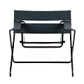 Modern Folding Leisure Chair Set Of Two With Metal Frame And Blue Fabric