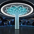 Modern Digital Exhibition Hall With Central Column Tree Shaped Lighting And World Map Screens 3d model