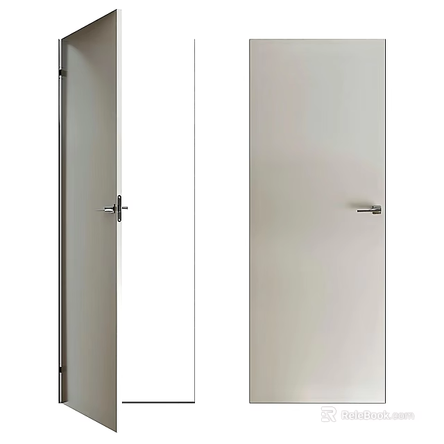 Modern Minimalist Hinged Door With Smooth Surface And Metal Handle Design 3d model 