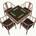 Entertainment Table With Four Wooden Chairs And Green Tiles For Leisure Activities 3d model