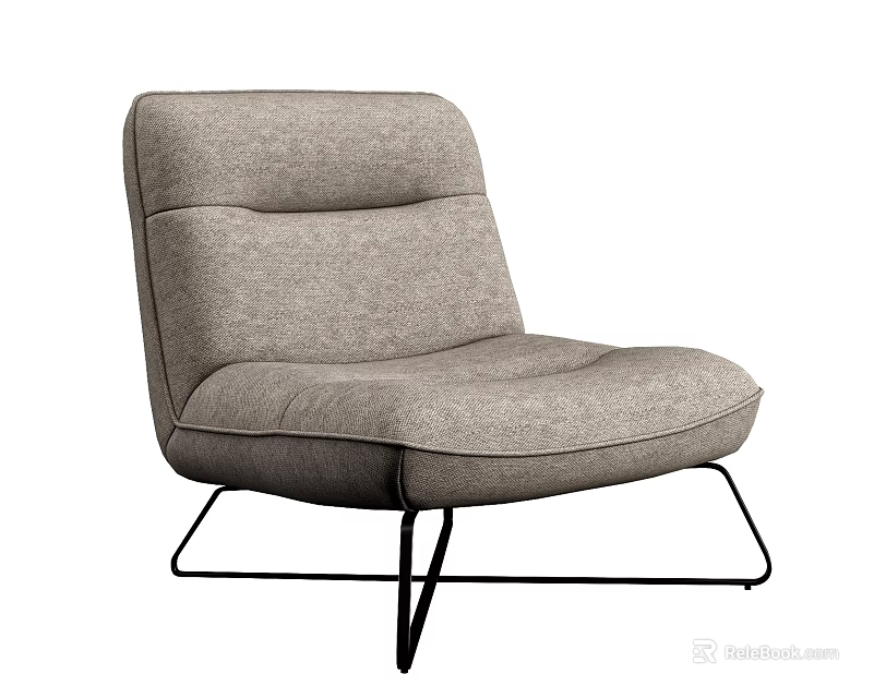 Modern Gray Upholstered Lounge Chair With Padded Seat And Black Metal Legs 3d model 