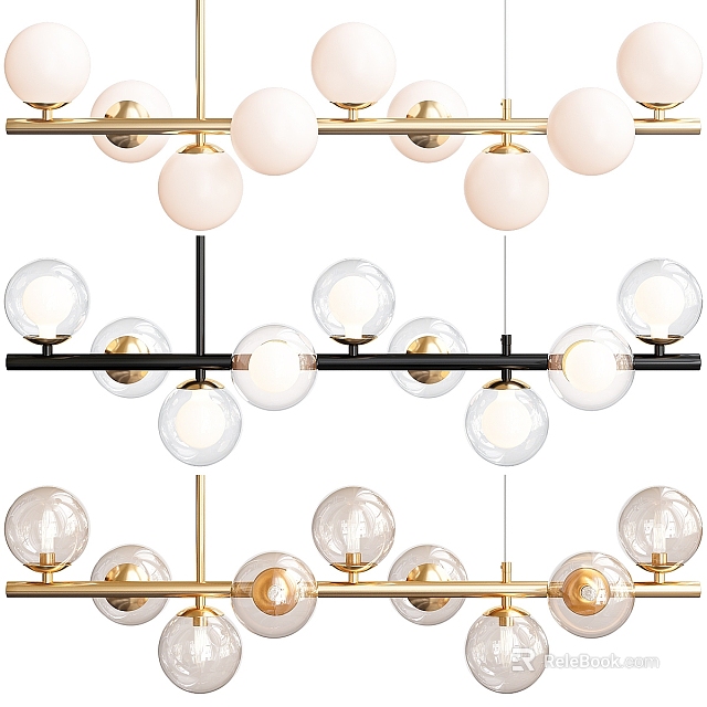 Modern Interior Ceiling Light With Multiple Clear Glass Balls And Gold Black Frame 3d model 