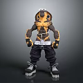 Stylized Game Movie Character With Yellow Black Hooded Outfit White Belt And Thick Soled Shoes