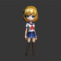 Anime Style 3D Game Character With Blonde Hair Blue Eyes And Sailor Uniform Outfit