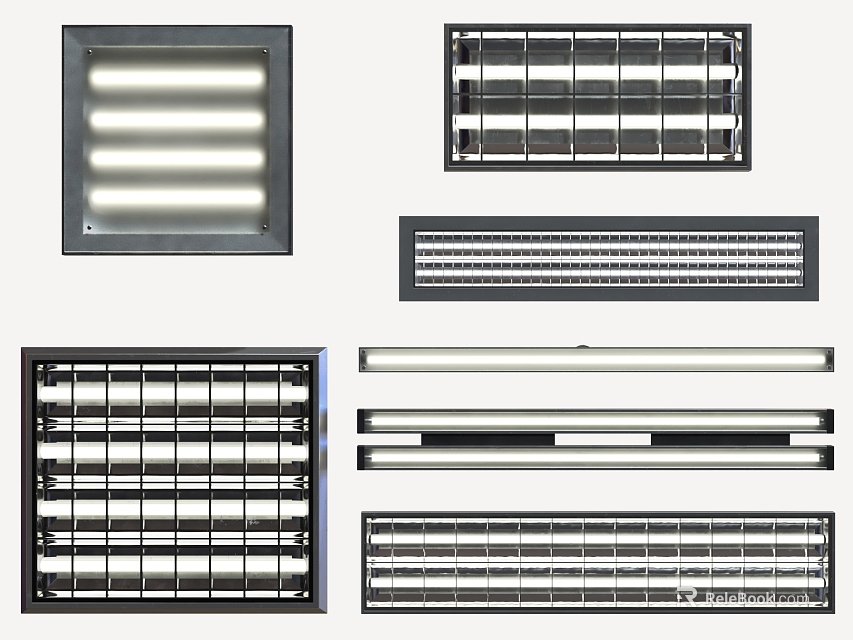 Different Types Of Modern Grid Lights With Unique Designs And Sizes For Ceiling Lighting 3d model 