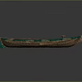 Traditional Wooden Boat With Green Edge Red Circular Emblem And Wooden Structure For Water Transport