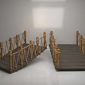Two Scenic Wooden Rope Bridges With Wooden Posts And Plank Design