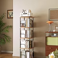 Modern Multi tiered Shelving Unit With Books Storage Boxes Green Plant And Wall Art