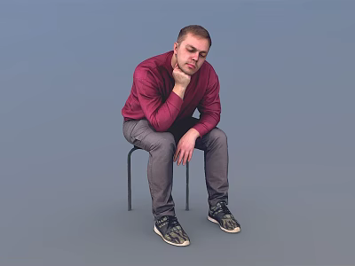 Casual Men's Outfit With Red Long Sleeve Top Gray Pants And Sneakers 3d model
