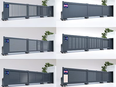 Modern Electric Gate Design With Different Grille Patterns And Green Plants 3d model