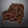Elegant Plaid Accent Chair With Red Brown Fabric And Wooden Legs
