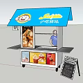 Functional Snack Cart With Blue Awning Menu Display Window And Chalkboard Menu 3d model