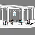 Outdoor Pergola with Arched Structures and People Gathering in Public Area