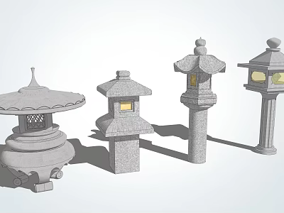 Japanese Style Stone Outdoor Lanterns With Various Traditional Designs For Garden Illumination And Warm Light 3d model