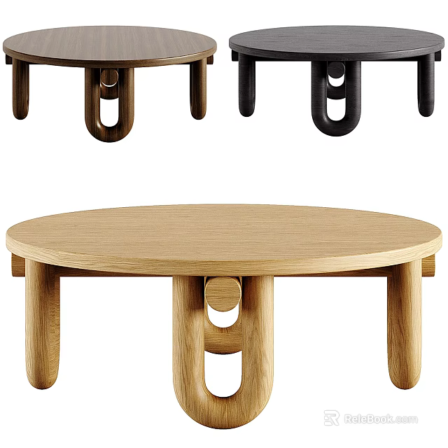 Natural Wood Round Coffee Table With Loop Legs And Multi Color Options 3d model