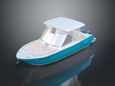 Blue And White Leisure Boat With White Canopy And Smooth Hull Design 3d model